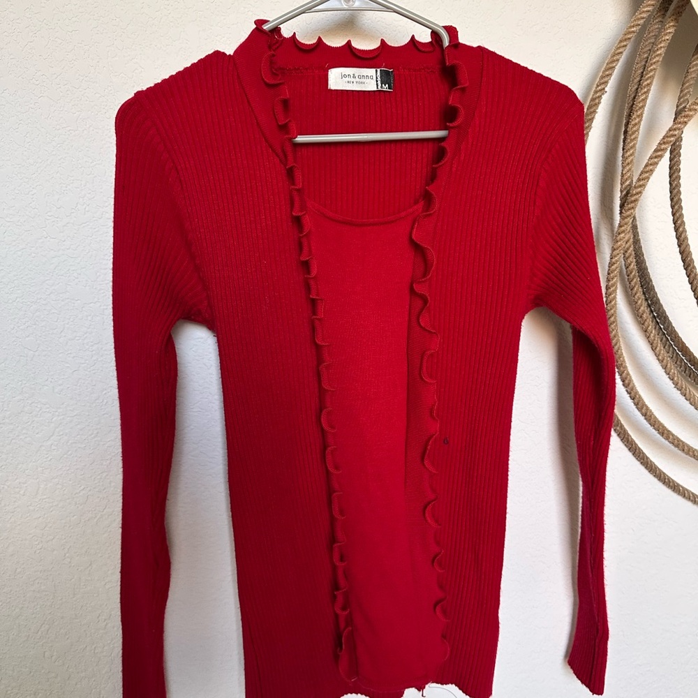 Jon & Anna Red Ruffled Cardigan - Picture 4 of 4
